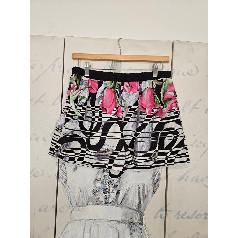 Clover Canyon Shorts Large Multicolor Floral Striped Graphic Print Art Deco Bold
